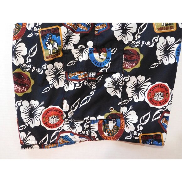 Big Dogs Hawaiian Print Mens Swim Trunks XL Black Multicolor - Picture 4 of 9